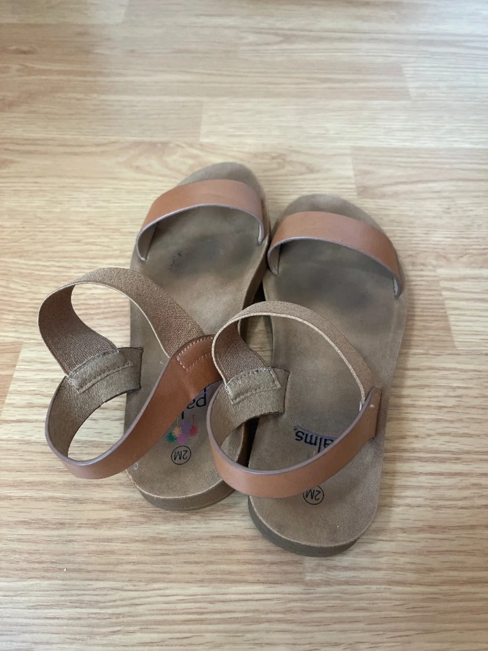 Palms Girls Casual Basic Tan Strap Slip On Sandals Size 2